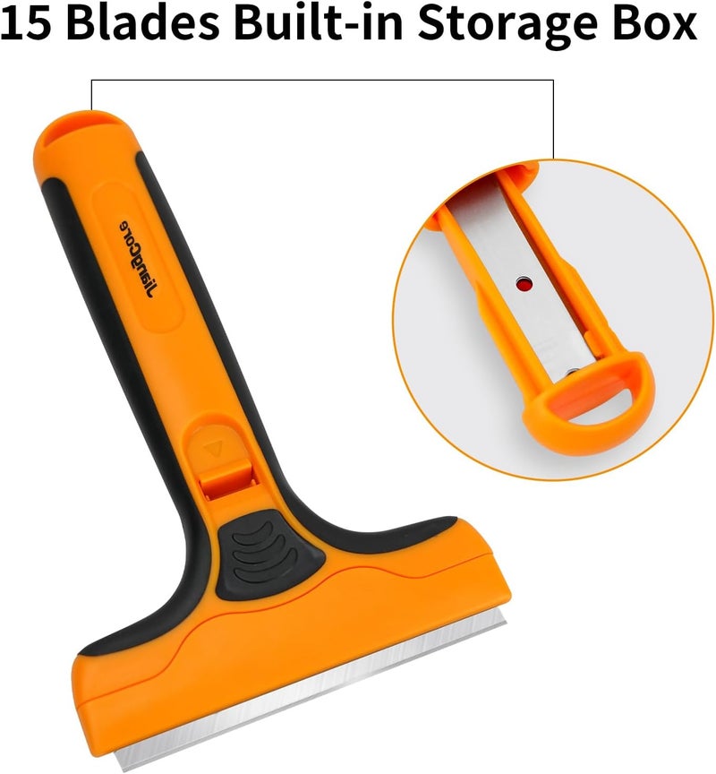 JiangCore Wide Razor Blade Scraper Tool – 4" Scraper Tool with 15 Extra Replacement SK5 Blades,Glass Cleaner for Stove Tops, Windows, Paint Removal and Adhesive Residues - Image 3